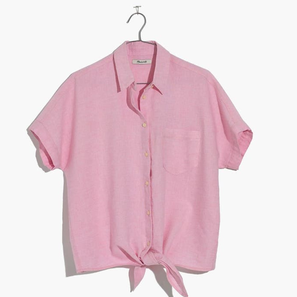MADEWELL Sm. Short Sleeve Tie Front Top Paris Pink